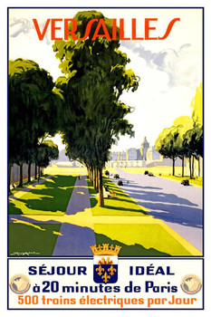 Laminated Visit Versailles Palace France Train From Paris French Vintage Illustration Travel Poster Dry Erase Sign 24x36