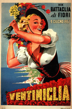 Laminated Ventimiglia Battaglia Di Fiori Italian Italy 1957 Vintage Illustration Travel Poster Dry Erase Wall Art 24x36 Laminated Ventimiglia Battaglia Di Fiori Italian Italy 1957 Vintage Illustration Travel Poster Dry Erase Wall Art 24x36