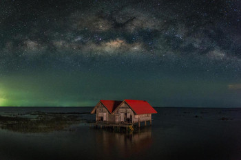 Milky Way over Abandoned House in Thailand Photo Photograph Cool Wall Decor Art Print Poster 36x24