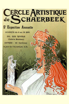 Laminated Cercle Artisque De Schaerbeek Vintage Illustration Alphonse Mucha Art Deco Vintage French Wall Art Nouveau 1920 French Advertising Poster Dry Erase Sign 24x36