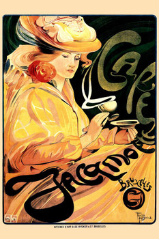 Laminated Cafe Jacamot Coffee Vintage Illustration Alphonse Mucha Travel Art Deco Vintage French Wall Art Nouveau 1920 French Advertising Poster Dry Erase Wall Art 24x36
