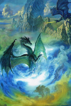 Laminated Chintamani Dragon Flying Swirling Clouds Mist by Ciruelo Fantasy Painting Gustavo Cabral Poster Dry Erase Wall Art 24x36