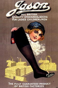 Laminated Jason Hosiery Socks British Vintage Illustration Art Deco Vintage French Wall Art Nouveau 1920 French Advertising Vintage Poster Prints Art Nouveau Decor Poster Dry Erase Sign 24x36