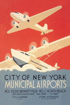 Airplane Seaplane City Of New York Municipal Airports Vintage Travel Cool Wall Decor Art Print Poster 24x36
