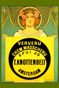 Laminated Ververij Chem T Knottenbelt Amsterdam Mucha Vintage Illustration Art Deco Eclectic Advertising French Wall Vintage Art Nouveau 1920 Poster Dry Erase Wall Art 24x36