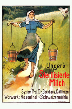 Laminated Ungers Sterilisierte Milch Milk Vintage Illustration Travel Art Deco Vintage French Wall Art Nouveau French Advertising Vintage Poster Prints Art Nouveau Decor Poster Dry Erase Sign 24x36