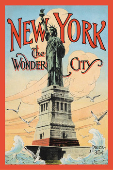 Laminated New York Wonder City Statue Of Liberty 35 Cent Magazine Cover Illustration Vintage Travel Ad Advertisement Poster Dry Erase Sign 24x36