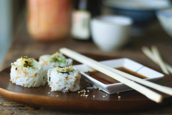 Sushi sauce and Chopsticks on Tray Photo Photograph Cool Wall Decor Art Print Poster 36x24
