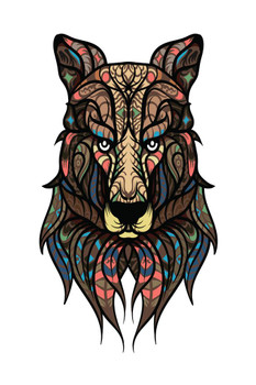 Wolf Face Portrait Artistic Tattoo Design Illustration Wolf Posters For Walls Posters Wolves Print Posters Art Wolf Wall Decor Nature Posters Wolf Decorations Cool Huge Large Giant Poster Art 36x54