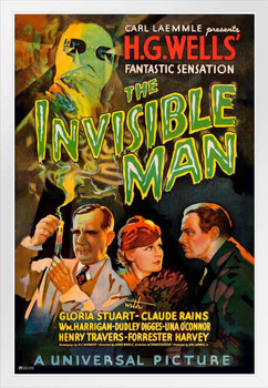 The Invisible Man Claude Rains Retro Vintage Horror Movie Poster Horror Movie Merchandise Horror Decor Classic Monster Spooky Scary Halloween Decorations White Wood Framed Poster 14x20