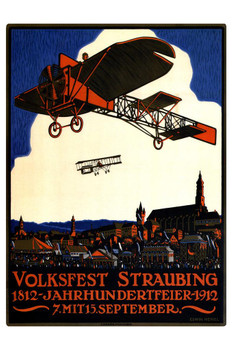 German Volksfest Straubing 1912 Airplane Biplane Vintage Illustration Travel Cool Huge Large Giant Poster Art 36x54