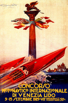 Italian Venezia Lido Venice 1929 Concorso Boat Show Tourism Vintage Illustration Travel Cool Huge Large Giant Poster Art 36x54