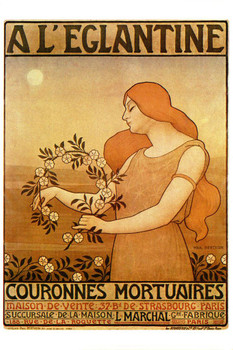 L Eglantine Funeral Wreath Rose Vintage Illustration Art Deco Vintage French Wall Art Nouveau 1920 French Advertising Vintage Poster Prints Art Nouveau Decor Cool Huge Large Giant Poster Art 36x54