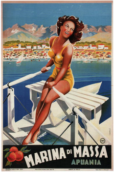 Marina di Massa Apuania Beach Italy Italian Vintage Travel Stretched Canvas Art Wall Decor 16x24