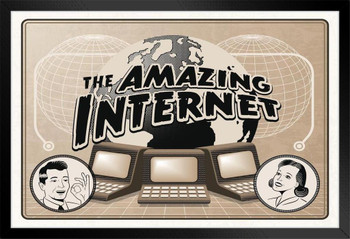 The Amazing Internet Retro Vintage Style Funny Ad Computer Monitor Dorm Office Cubicle Art 1960s 1950s Technology Humor Parody Black Wood Framed Poster 14x20