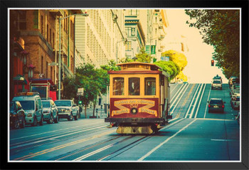 Vintage Cable Car Passing Grant Street San Francisco California Photo Black Wood Framed Poster 14x20