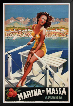Marina di Massa Apuania Beach Italy Italian Vintage Travel Black Wood Framed Poster 14x20