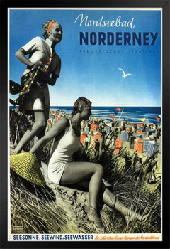 Nordseebad Norderney Vintage Illustration Travel Art Deco Vintage French Wall Art Nouveau 1920 French Advertising Vintage Poster Prints Art Nouveau Decor Black Wood Framed Poster 14x20