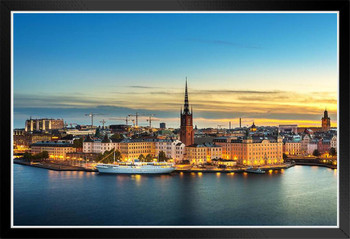 Riddarholmen Church Old Stockholm City Sweden Sunset Photo Black Wood Framed Poster 14x20