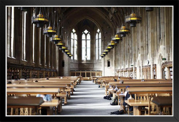 Study hall in cathedral like library Black Wood Framed Poster 14x20