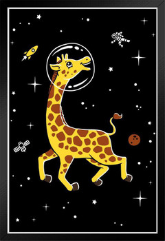 Space Giraffe Astronaut Funny Giraffe Poster Giraffe Wall Art Giraffe Pictures for Wall Giraffe Decor Giraffe Standing Safari Wall Pictures Cute Prints for Wall Black Wood Framed Poster 14x20