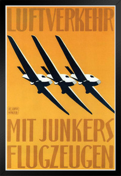 Luftverkehr Airplane Vintage Travel Black Wood Framed Poster 14x20