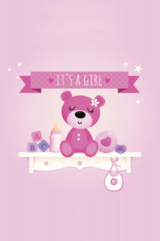 It's A Girl Teddy Baby Announcement Gender Reveal Stretched Canvas Art Wall Decor 16x24