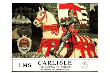 Scotland Carlisle Knight on Horseback Castle Vintage Illustration Travel Stretched Canvas Art Wall Decor 16x24