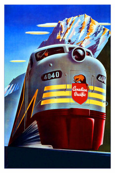 Visit Canada Canadian Pacific Railways Train Locomotive Beaver Symbol Vintage Illustration Travel Stretched Canvas Art Wall Decor 16x24