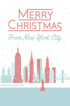 Merry Christmas from New York City Decoration Stretched Canvas Art Wall Decor 16x24