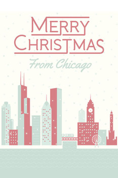 Merry Christmas from Chicago Holiday Decoration Stretched Canvas Art Wall Decor 16x24