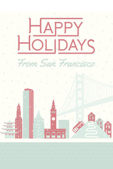 Happy Holidays from San Francisco Christmas Decoration Stretched Canvas Art Wall Decor 16x24