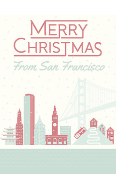 Merry Christmas from San Francisco Holiday Decoration Stretched Canvas Art Wall Decor 16x24