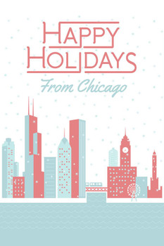 Happy Holidays From Chicago Christmas Decoration Stretched Canvas Art Wall Decor 16x24