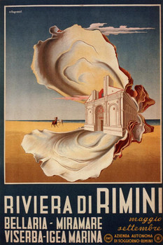 Riviera di Rimini Italy Oyster Shell Vintage Travel Stretched Canvas Art Wall Decor 16x24