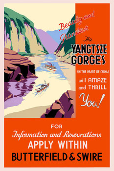 Yangtsze Gorges China Three Gorges River Butterfield Swire Vintage Travel Stretched Canvas Art Wall Decor 16x24