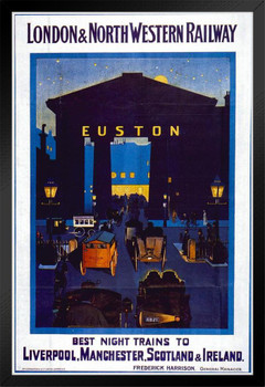 London North Western Railway Euston Station London Vintage Travel Black Wood Framed Poster 14x20