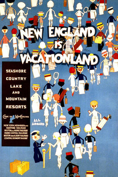 New England is Vacationland New York Maine Boston Hartford Railroad Vintage Travel Stretched Canvas Art Wall Decor 16x24
