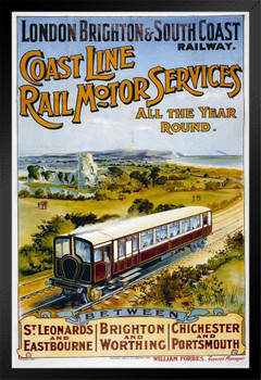 Coast Line Rail Motor Services London Railway Vintage Travel Black Wood Framed Poster 14x20