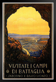 Visit Italy Visitate Campi di Battaglia Vintage Illustration Travel Black Wood Framed Poster 14x20