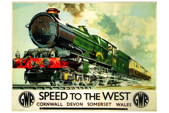 England Speed To the West Cornwall Devon Somerset Wales Railway Train Vintage Illustration Travel Stretched Canvas Art Wall Decor 16x24
