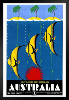 Laminated Australia Tourism Queensland Great Barrier Reef Angel Fish  Vintage Travel Poster Dry Erase Sign 24x36 - Poster Foundry