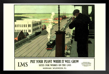 England LMS London Midland Scottish Railway Put your plant Where It Will Grow Vintage Illustration Travel Black Wood Framed Poster 14x20