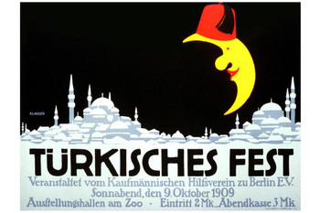 German Turkisches Fest 1909 Vintage Illustration Travel Art Deco Vintage French Wall Art Nouveau French Advertising Vintage Poster Prints Art Nouveau Decor Stretched Canvas Art Wall Decor 16x24