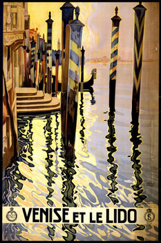 Venise Et Le Lido Venice Italy Canals Gondola Vintage Illustration Travel Stretched Canvas Art Wall Decor 16x24