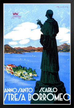 Stresa Borromeo Italy Vintage Illustration Travel Art Deco Vintage French Wall Art Nouveau 1920 French Advertising Vintage Poster Prints Art Nouveau Decor Black Wood Framed Poster 14x20