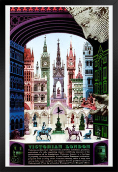 Victorian London England Classic Architecture Educational Vintage Illustration Travel Black Wood Framed Poster 14x20