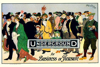 1913 Business Or Pleasure Vintage Illustration Travel Underground Railroad Art Deco Eclectic Advertising French Wall Vintage Art Nouveau Stretched Canvas Art Wall Decor 16x24