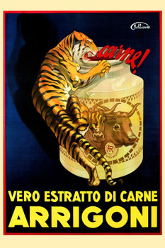 Arrigoni Tiger Meat Vintage Illustration Art Deco Vintage French Wall Art Nouveau 1920 French Advertising Vintage Poster Prints Art Nouveau Decor Stretched Canvas Art Wall Decor 16x24