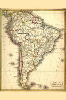 South America Antique Style Map Travel World Map with Cities in Detail Map Posters for Wall Map Art Wall Decor Geographical Illustration Travel Destinations Cool Wall Decor Art Print Poster 24x36